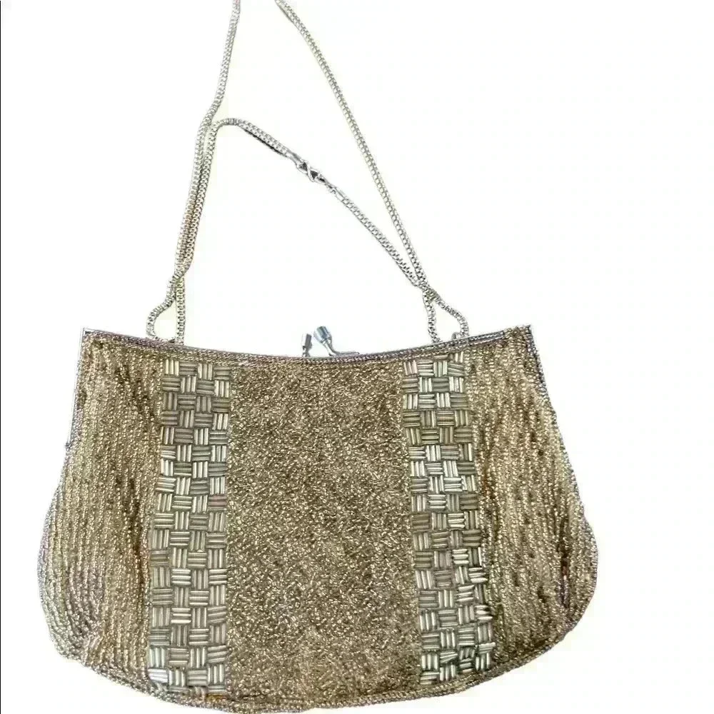 Vintage Gold Beaded purse - made in Hong Kong